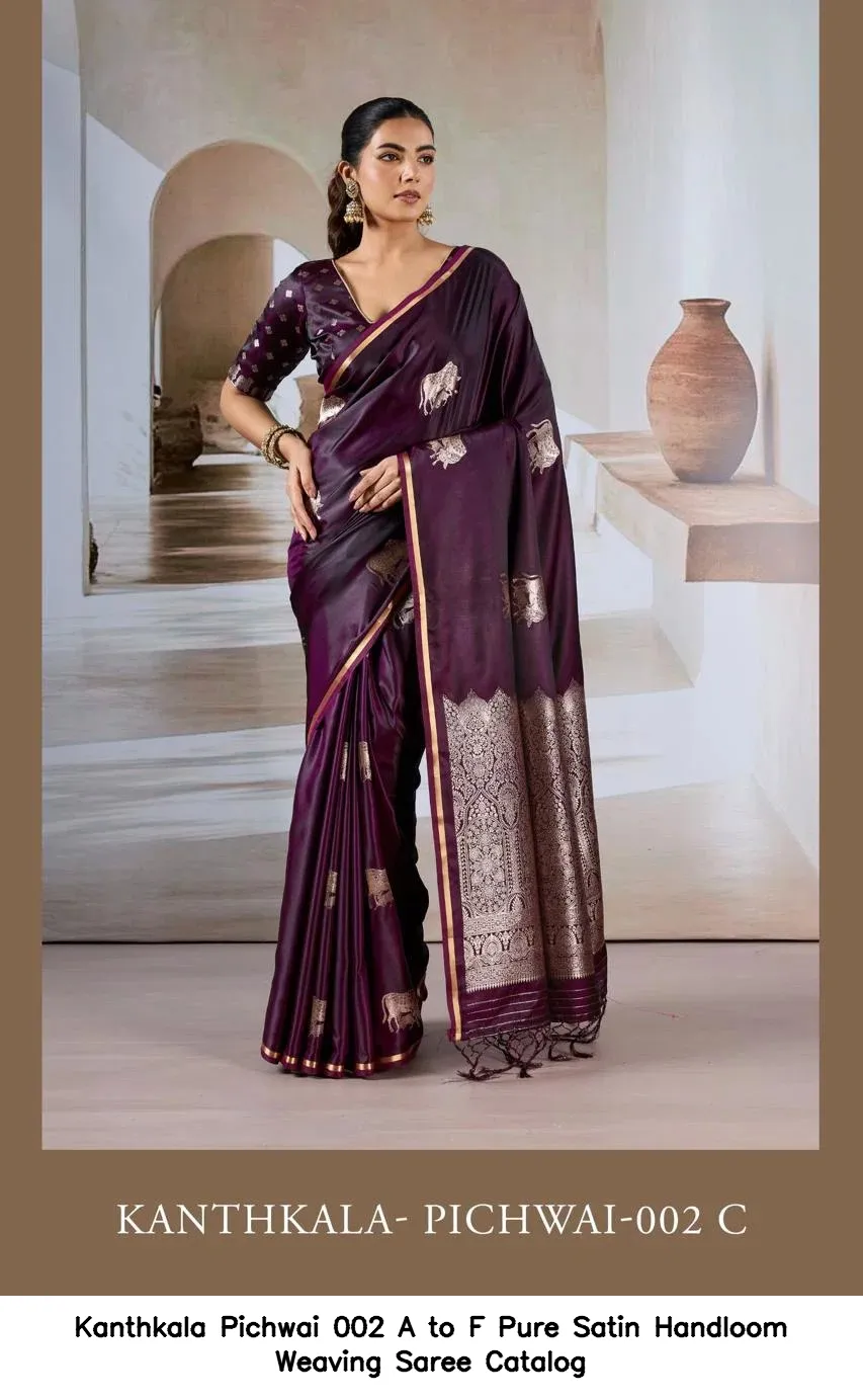 Kanthkala Pichwai 002 A to F Pure Satin Handloom Weaving Saree Catalog — Wholesale Sarees, Kanthkala wholesale from Surat — view 7