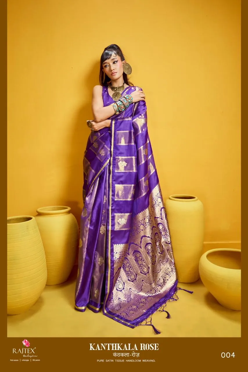 Kanthkala Rose Pure Satin Handloom Weaving Silk Saree — Wholesale Sarees, Kanthkala wholesale from Surat — view 1