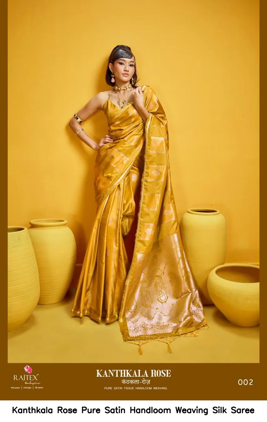 Kanthkala Rose Pure Satin Handloom Weaving Silk Saree — Wholesale Sarees, Kanthkala wholesale from Surat — view 5