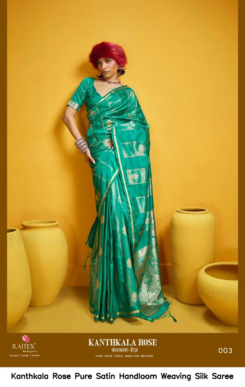 Kanthkala Rose Pure Satin Handloom Weaving Silk Saree — Wholesale Sarees, Kanthkala wholesale from Surat — view 7