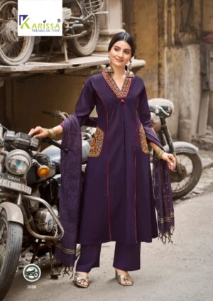 Karissa Kashmira Cotton Thread Worked Kurti Set With Dupatta