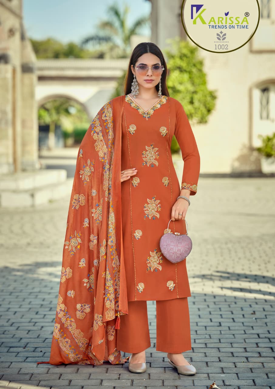 Karissa Sofia Pure Cotton Embroidered Readymade Suit — Wholesale Kurti Pant Set, Karissa wholesale from Surat — view 6