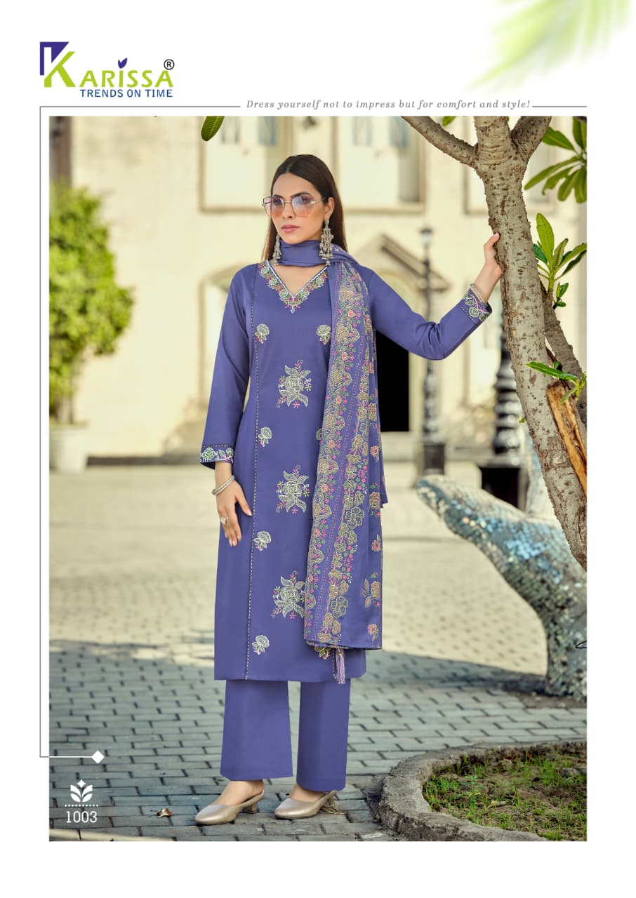 Karissa Sofia Pure Cotton Embroidered Readymade Suit — Wholesale Kurti Pant Set, Karissa wholesale from Surat — view 2