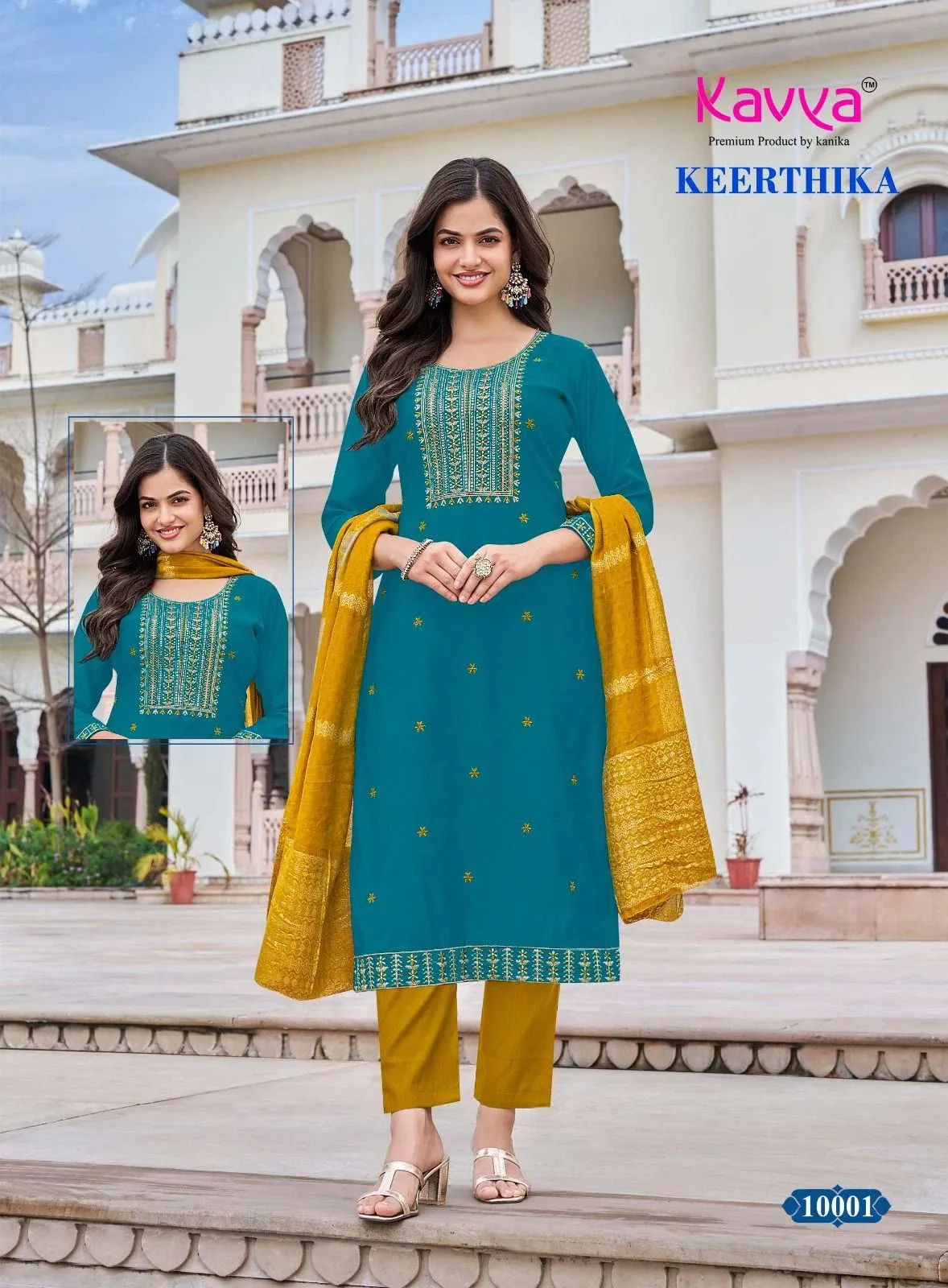 Kavya Keerthika Vol 10 Viscose Vatican Embroidery Readymade Suit — Wholesale Kurti With Bottom Dupatta, Kavya wholesale from Surat — view 1