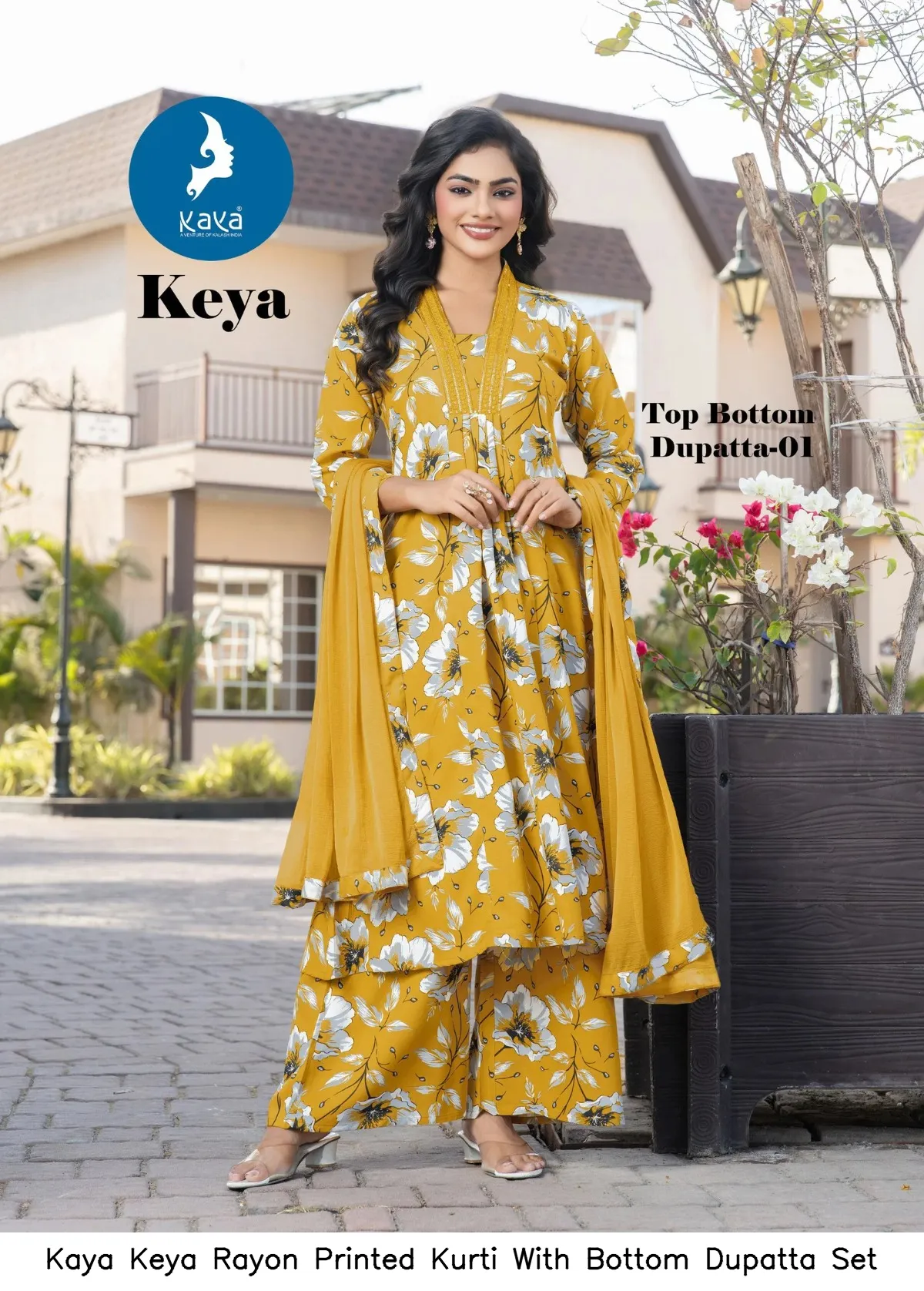 Kaya Keya Rayon Printed Kurti With Bottom Dupatta Set — Wholesale Kurti With Bottom Dupatta, Kaya wholesale from Surat — view 2