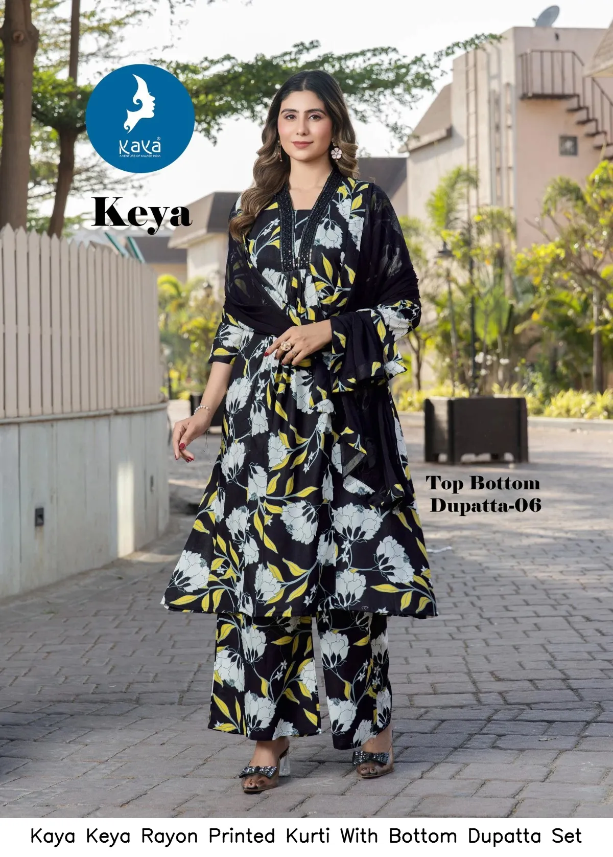 Kaya Keya Rayon Printed Kurti With Bottom Dupatta Set — Wholesale Kurti With Bottom Dupatta, Kaya wholesale from Surat — view 3