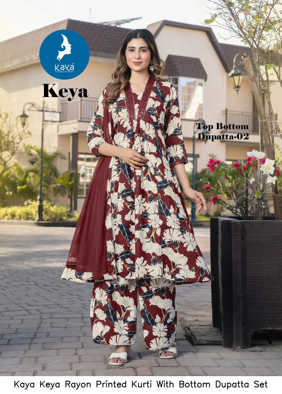 Kaya Keya Rayon Printed Kurti With Bottom Dupatta Set — Wholesale Kurti With Bottom Dupatta, Kaya wholesale from Surat — view 4