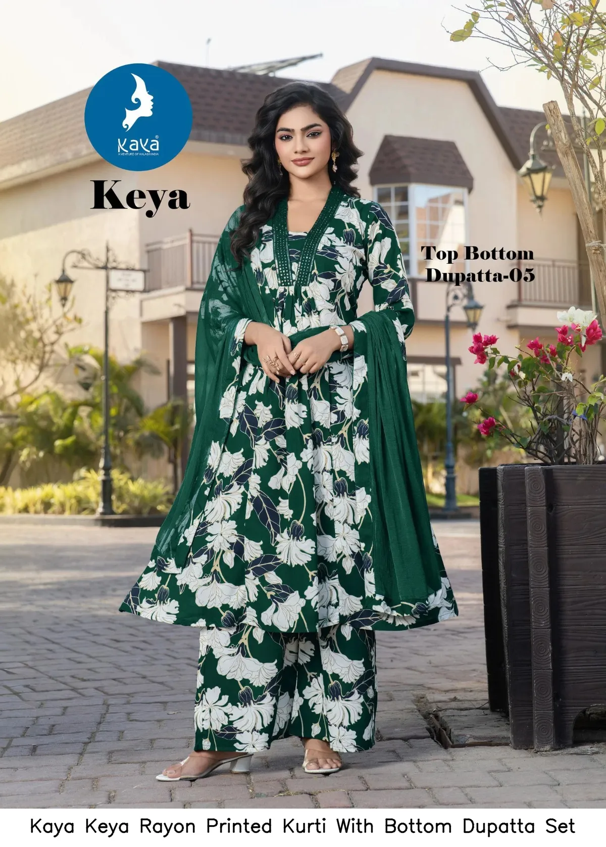 Kaya Keya Rayon Printed Kurti With Bottom Dupatta Set — Wholesale Kurti With Bottom Dupatta, Kaya wholesale from Surat — view 5