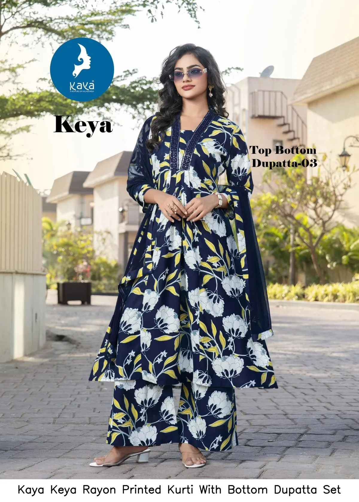 Kaya Keya Rayon Printed Kurti With Bottom Dupatta Set — Wholesale Kurti With Bottom Dupatta, Kaya wholesale from Surat — view 6
