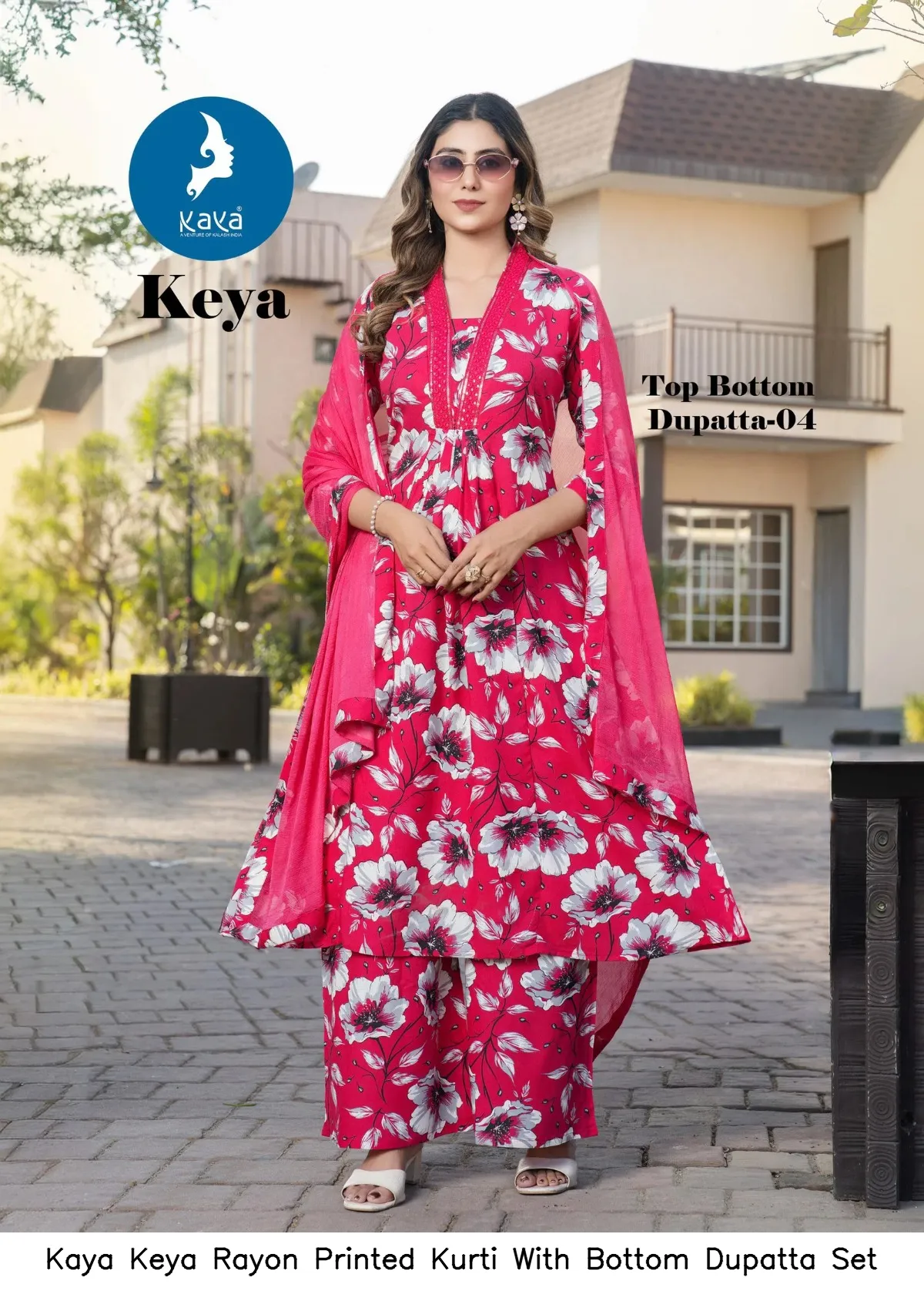 Kaya Keya Rayon Printed Kurti With Bottom Dupatta Set — Wholesale Kurti With Bottom Dupatta, Kaya wholesale from Surat — view 7