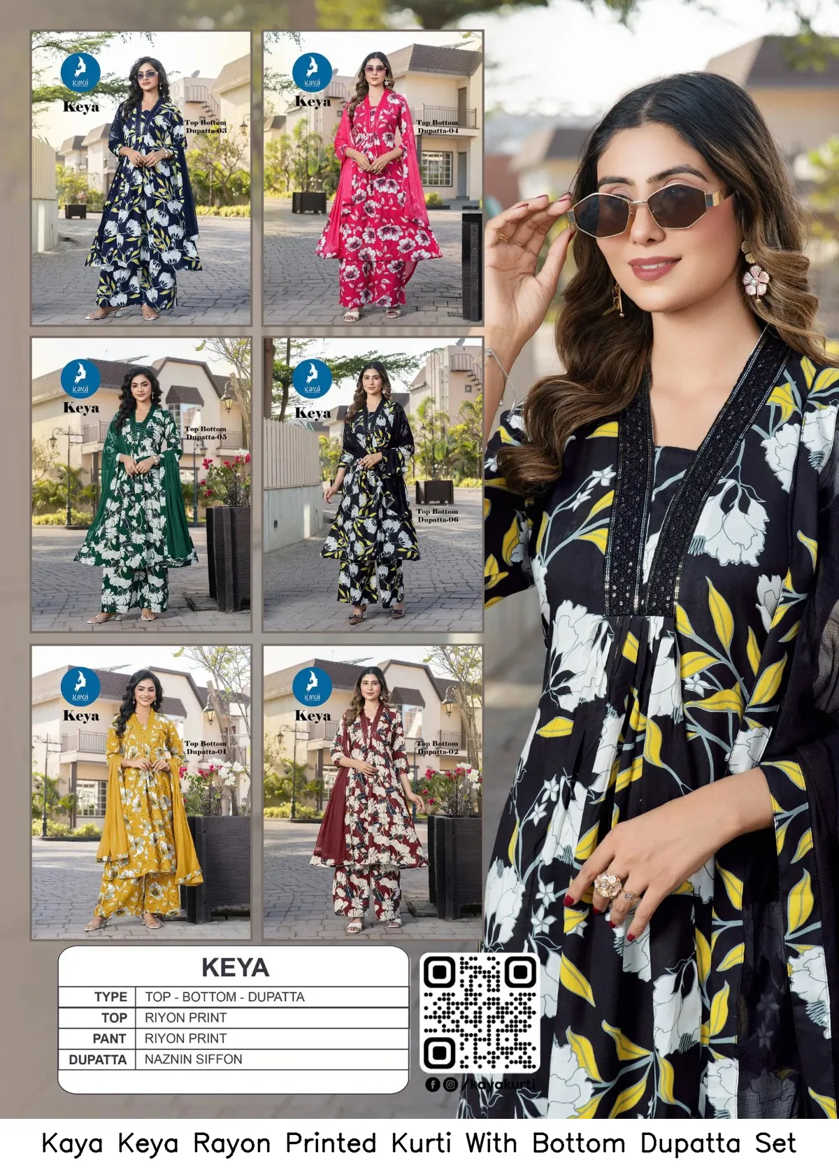 Kaya Keya Rayon Printed Kurti With Bottom Dupatta Set — Wholesale Kurti With Bottom Dupatta, Kaya wholesale from Surat — view 8