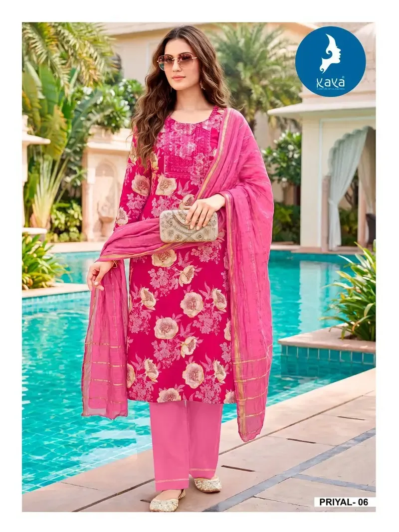 Kaya Priyal Rayon Foil Printed Kurti With Bottom Dupatta Set — Wholesale Kurti With Bottom Dupatta, Kaya wholesale from Surat — view 1