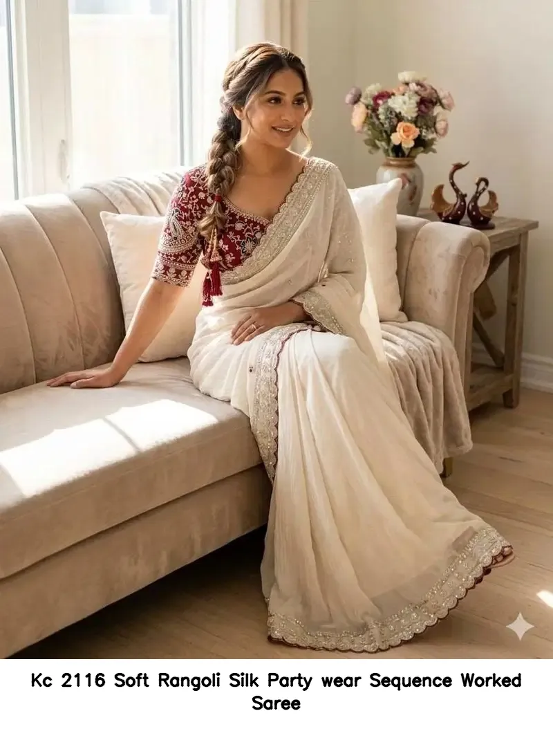Kc 2116 Soft Rangoli Silk Party wear Sequence Worked Saree — Wholesale Sarees, Kc wholesale from Surat — view 4