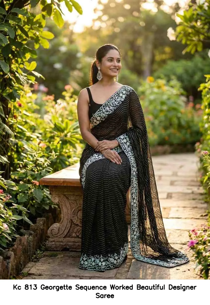 Kc 813 Georgette Sequence Worked Beautiful Designer Saree — Wholesale Sarees, Kc wholesale from Surat — view 10