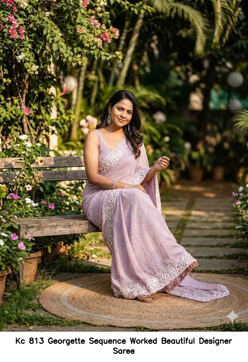 Kc 813 Georgette Sequence Worked Beautiful Designer Saree — Wholesale Sarees, Kc wholesale from Surat — view 2