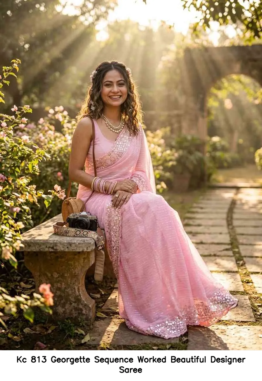 Kc 813 Georgette Sequence Worked Beautiful Designer Saree — Wholesale Sarees, Kc wholesale from Surat — view 3