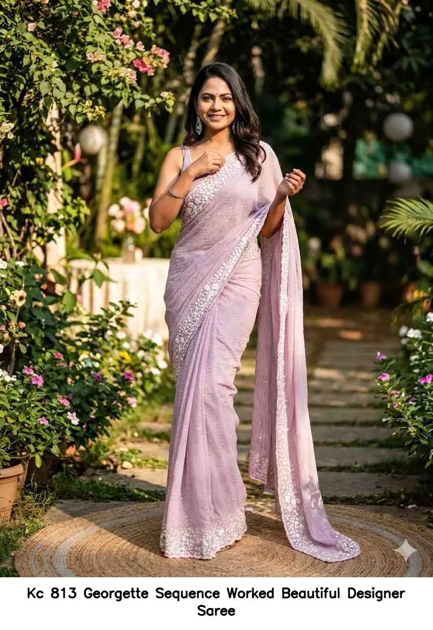 Kc 813 Georgette Sequence Worked Beautiful Designer Saree — Wholesale Sarees, Kc wholesale from Surat — view 4