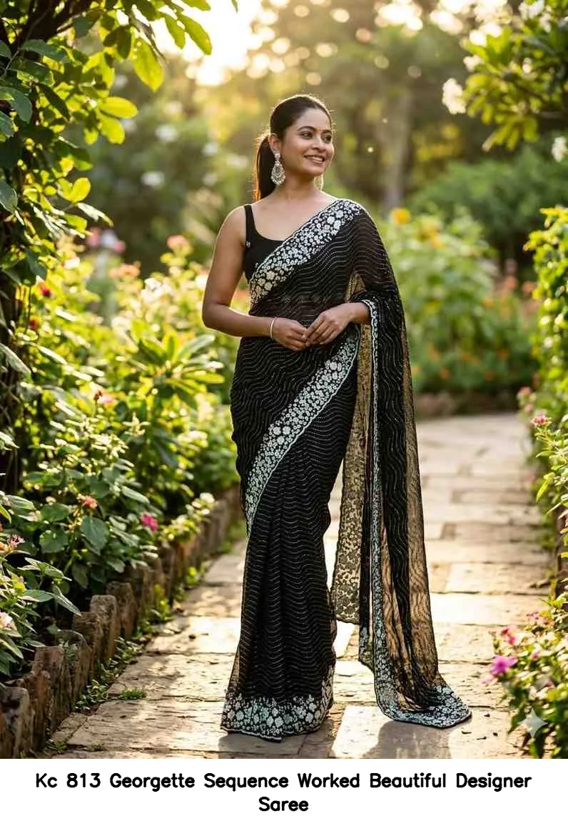Kc 813 Georgette Sequence Worked Beautiful Designer Saree — Wholesale Sarees, Kc wholesale from Surat — view 5