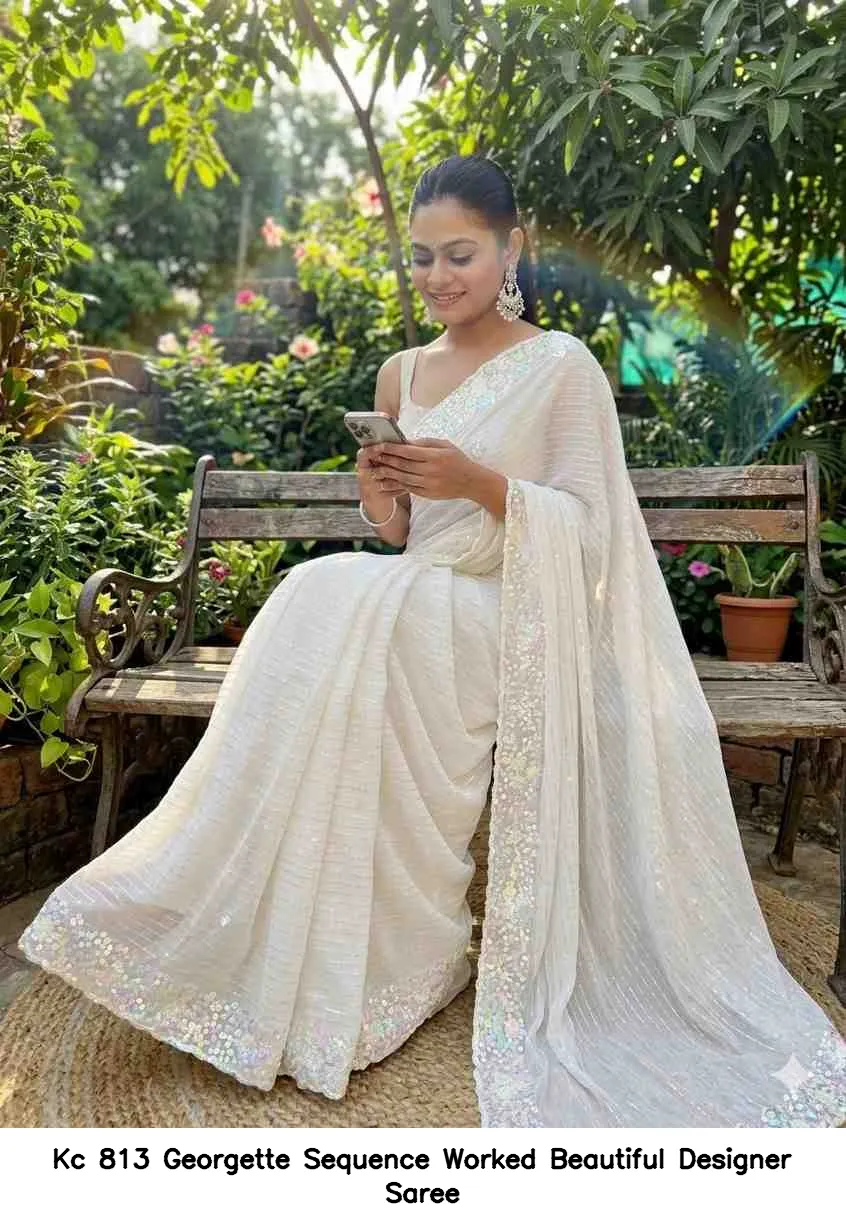 Kc 813 Georgette Sequence Worked Beautiful Designer Saree — Wholesale Sarees, Kc wholesale from Surat — view 6