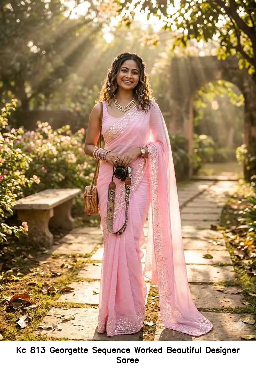 Kc 813 Georgette Sequence Worked Beautiful Designer Saree — Wholesale Sarees, Kc wholesale from Surat — view 7