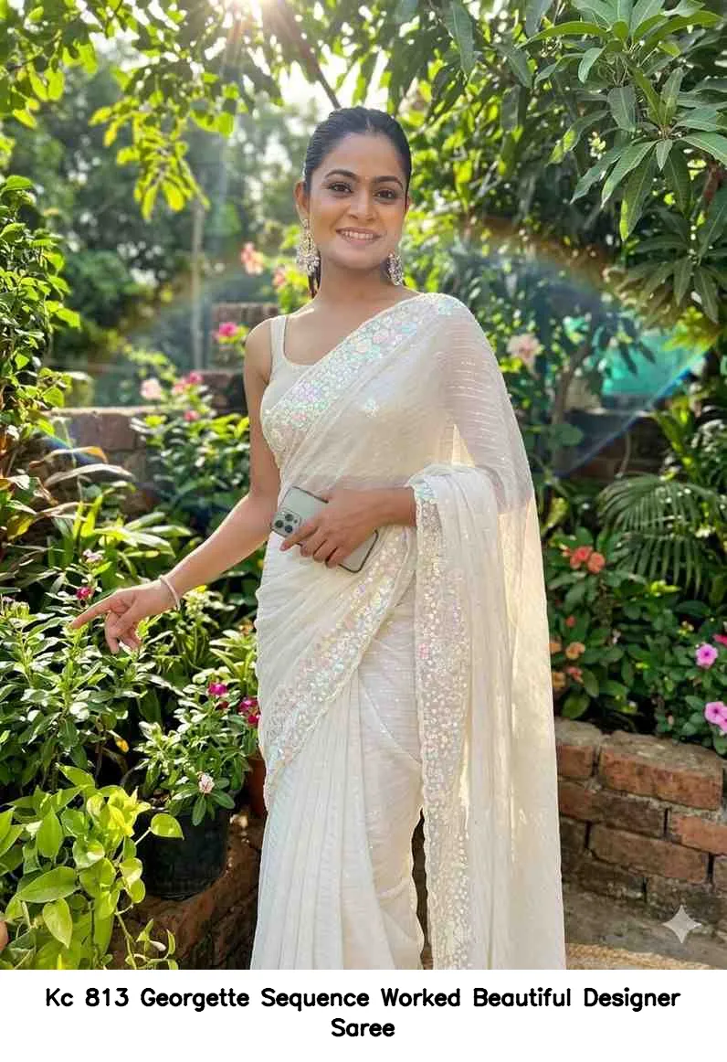 Kc 813 Georgette Sequence Worked Beautiful Designer Saree — Wholesale Sarees, Kc wholesale from Surat — view 8