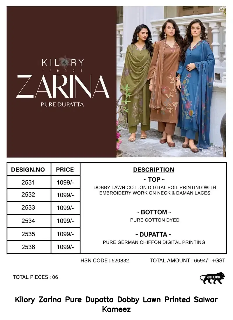 Kilory Zarina Pure Dupatta Dobby Lawn Printed Salwar Kameez — Wholesale Salwar Suits, Kilory Trends wholesale from Surat - Gallery Image 6