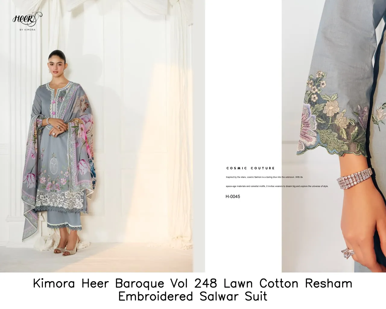 Kimora Heer Baroque Vol 248 Lawn Cotton Resham Embroidered Salwar Suit — Wholesale Salwar Suits, Kimora wholesale from Surat - Gallery Image 2