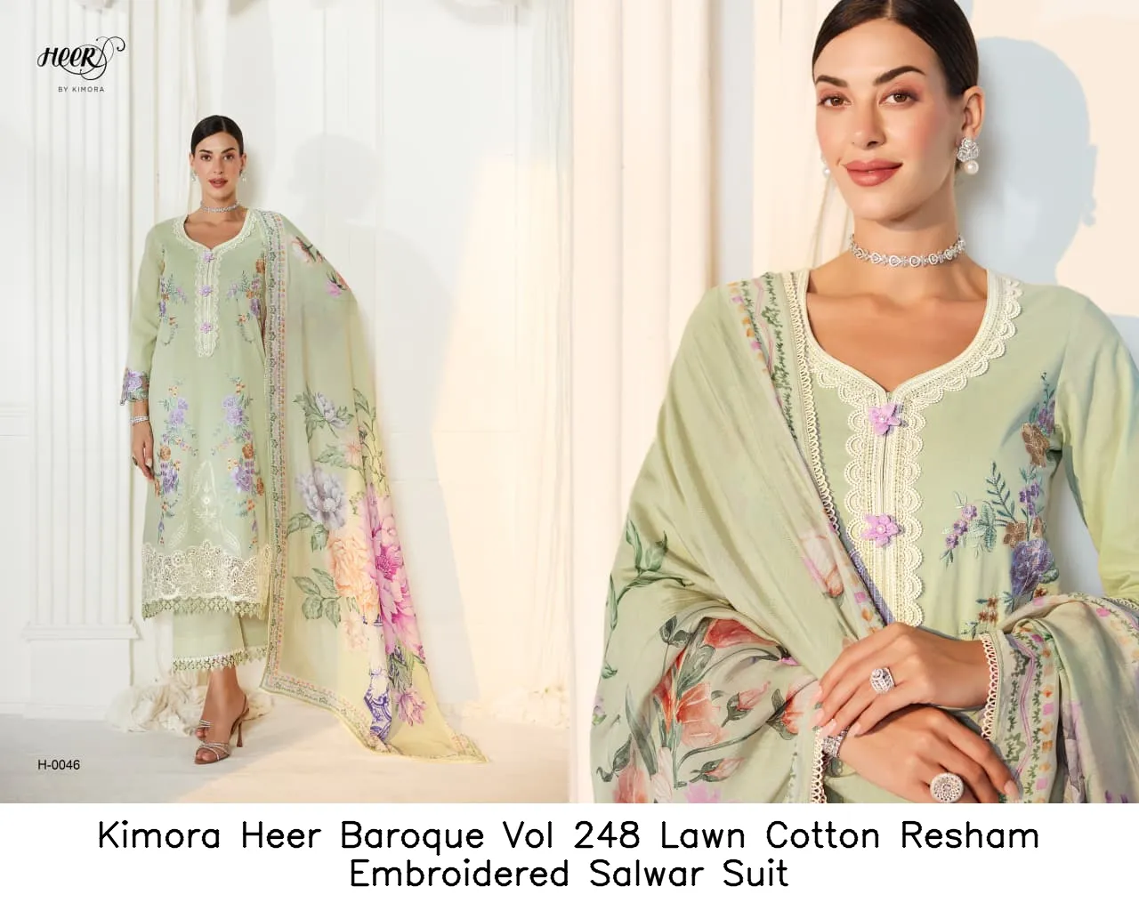Kimora Heer Baroque Vol 248 Lawn Cotton Resham Embroidered Salwar Suit — Wholesale Salwar Suits, Kimora wholesale from Surat - Gallery Image 3