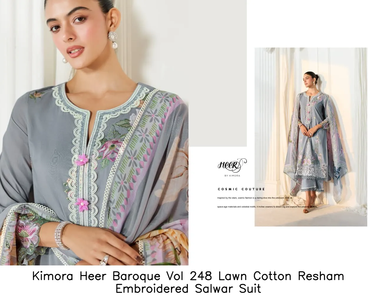 Kimora Heer Baroque Vol 248 Lawn Cotton Resham Embroidered Salwar Suit — Wholesale Salwar Suits, Kimora wholesale from Surat - Gallery Image 5