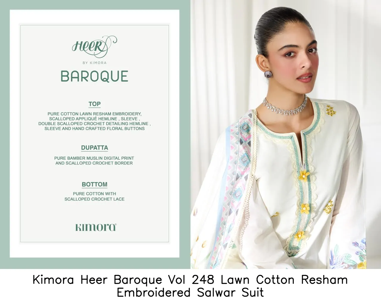 Kimora Heer Baroque Vol 248 Lawn Cotton Resham Embroidered Salwar Suit — Wholesale Salwar Suits, Kimora wholesale from Surat - Gallery Image 6