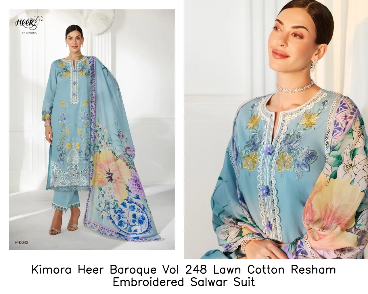 Kimora Heer Baroque Vol 248 Lawn Cotton Resham Embroidered Salwar Suit — Wholesale Salwar Suits, Kimora wholesale from Surat - Gallery Image 8