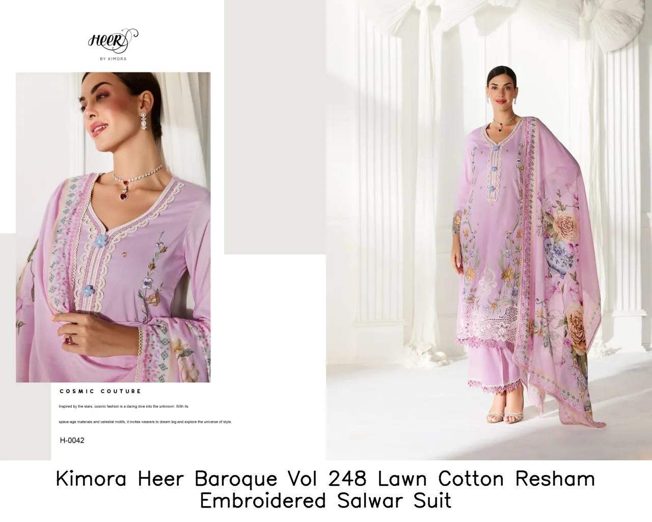 Kimora Heer Baroque Vol 248 Lawn Cotton  Resham Embroidered Salwar Suit — Wholesale Salwar Suits, Kimora wholesale from Surat — view 9