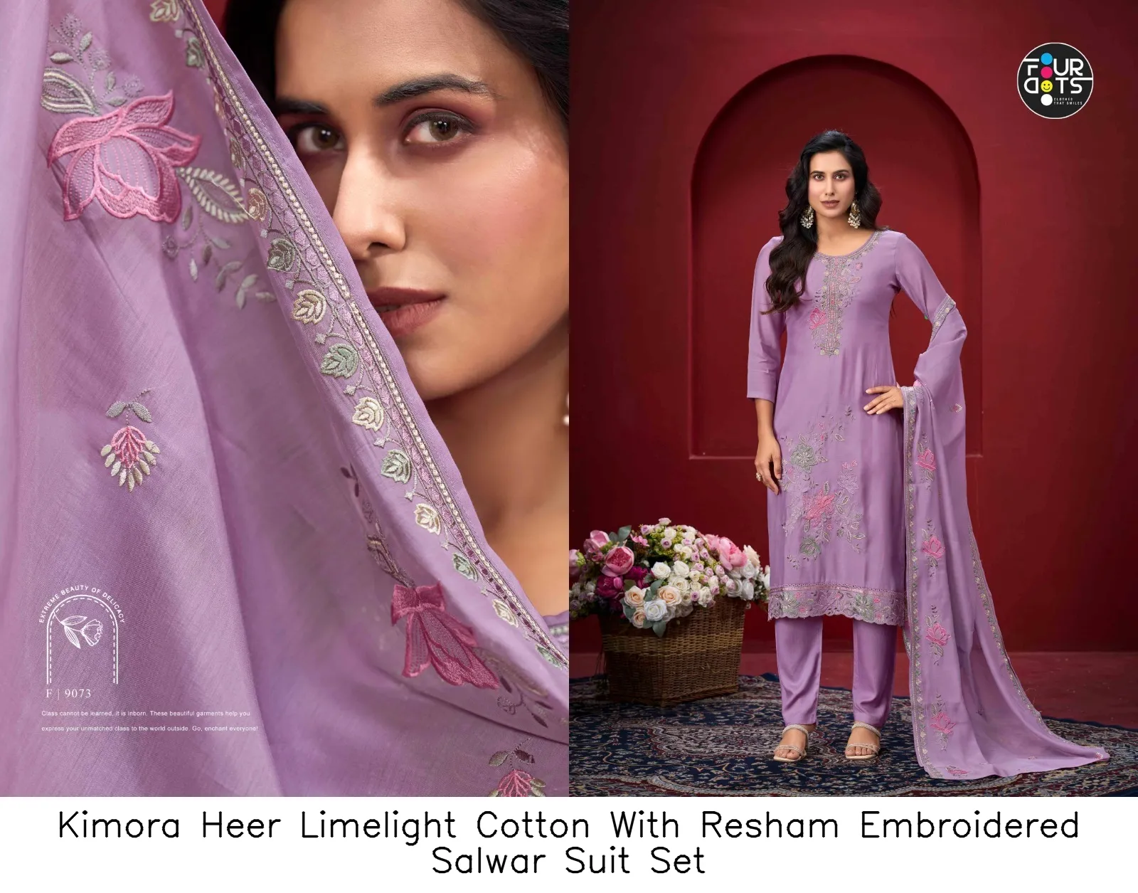 Kimora Heer Limelight Cotton With Resham Embroidered Salwar Suit Set — Cotton Dress Material, Kimora wholesale from Surat — view 2