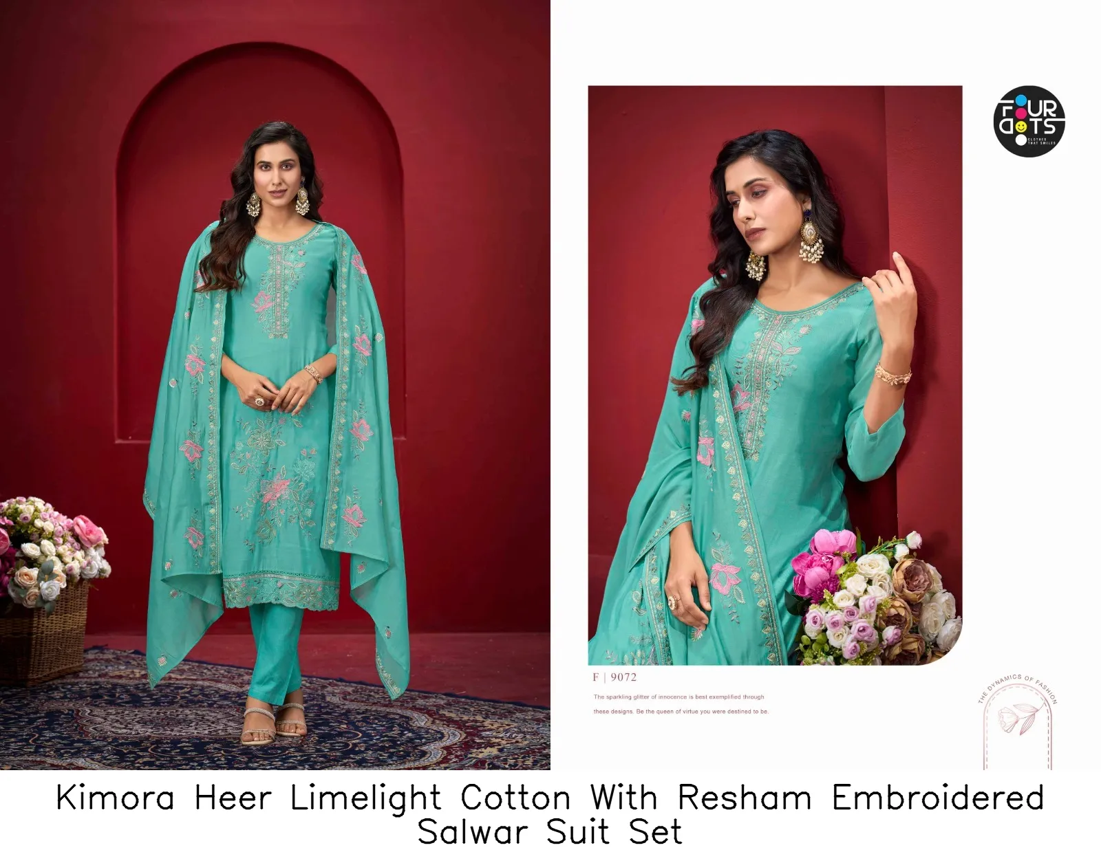 Kimora Heer Limelight Cotton With Resham Embroidered Salwar Suit Set — Cotton Dress Material, Kimora wholesale from Surat — view 5