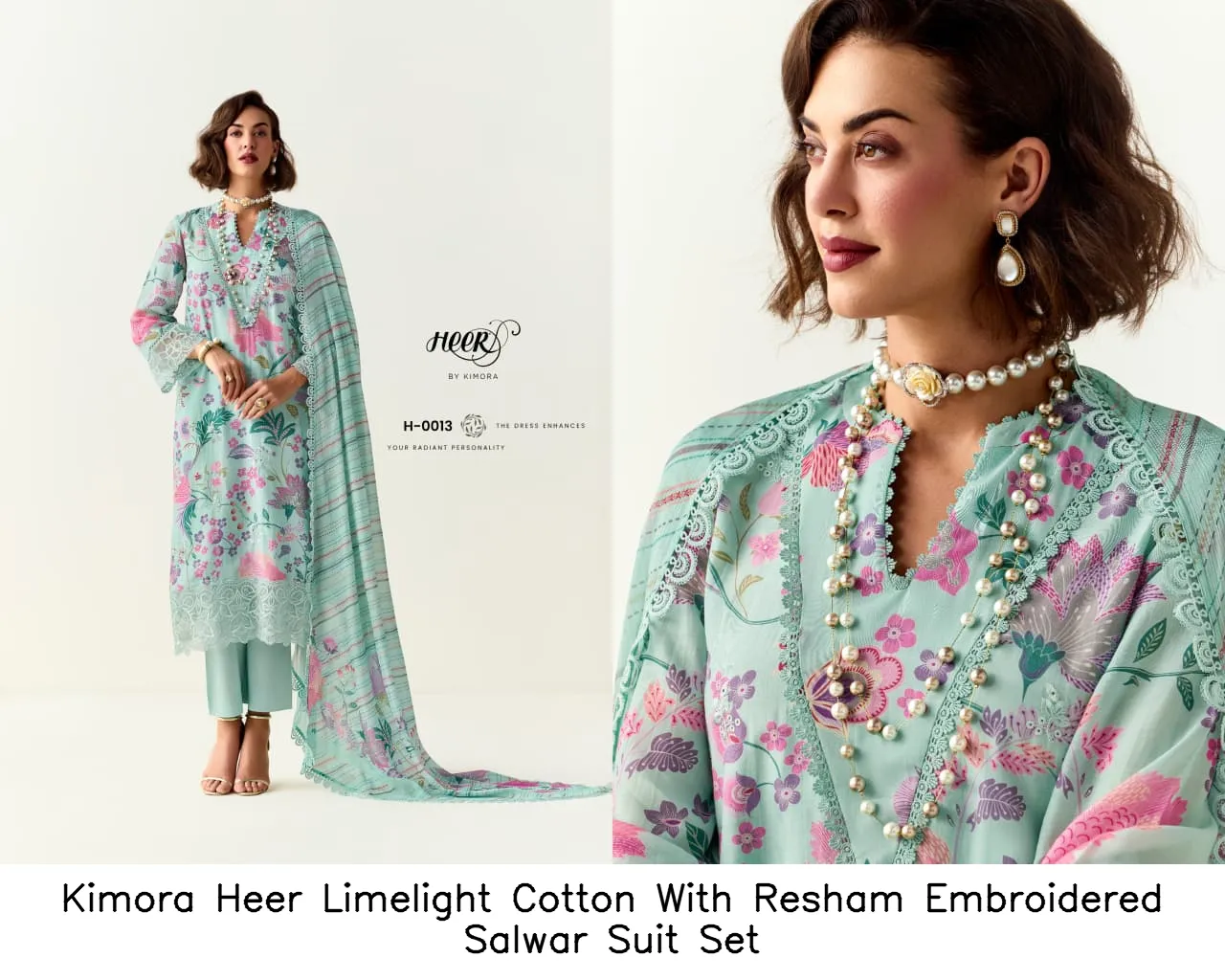 Kimora Heer Limelight Cotton With Resham Embroidered Salwar Suit Set — Cotton Dress Material, Kimora wholesale from Surat — view 6