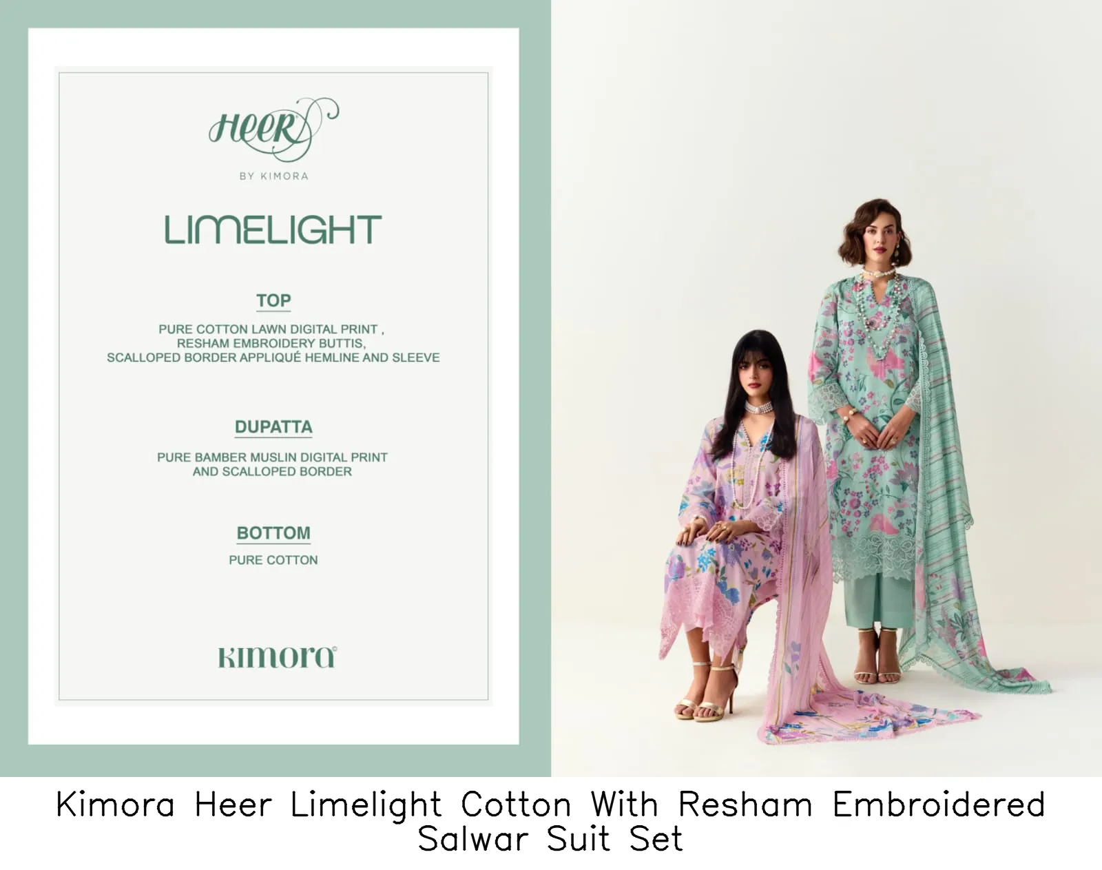 Kimora Heer Limelight Cotton With Resham Embroidered Salwar Suit Set — Cotton Dress Material, Kimora wholesale from Surat — view 7
