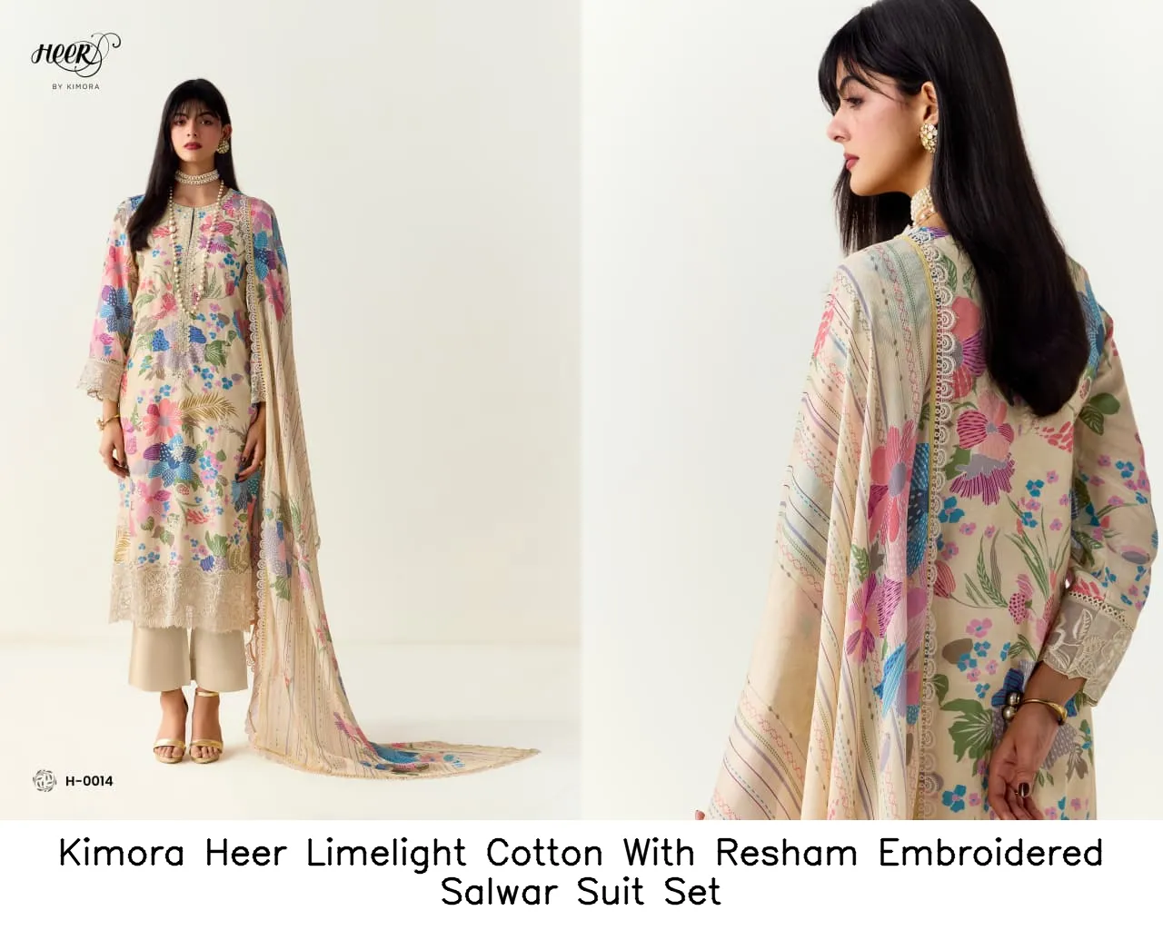 Kimora Heer Limelight Cotton With Resham Embroidered Salwar Suit Set — Cotton Dress Material, Kimora wholesale from Surat — view 9
