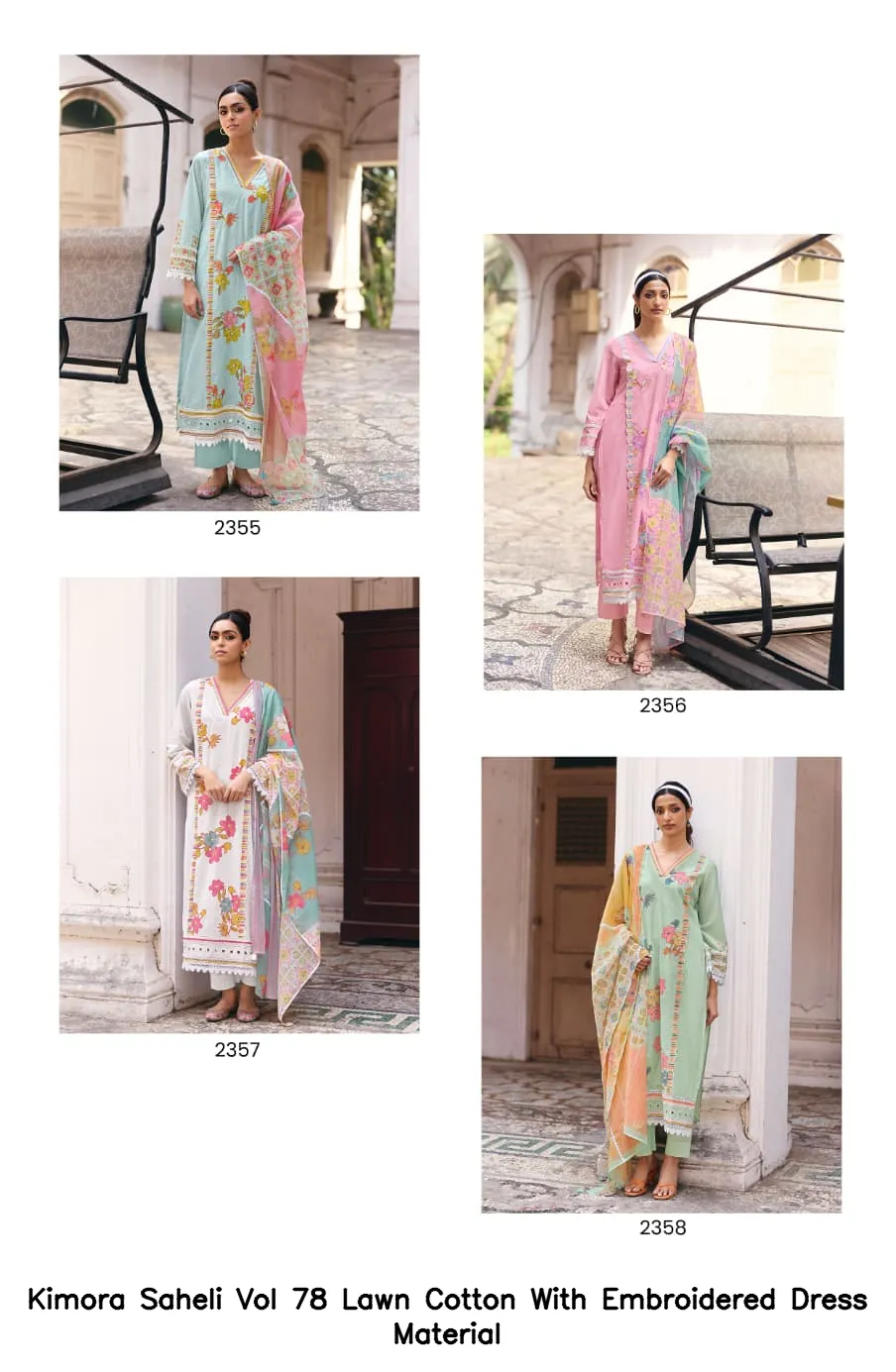 Kimora Saheli Vol 78 Lawn Cotton With Embroidered Dress Material — Wholesale Dress Material, Kimora wholesale from Surat — view 2