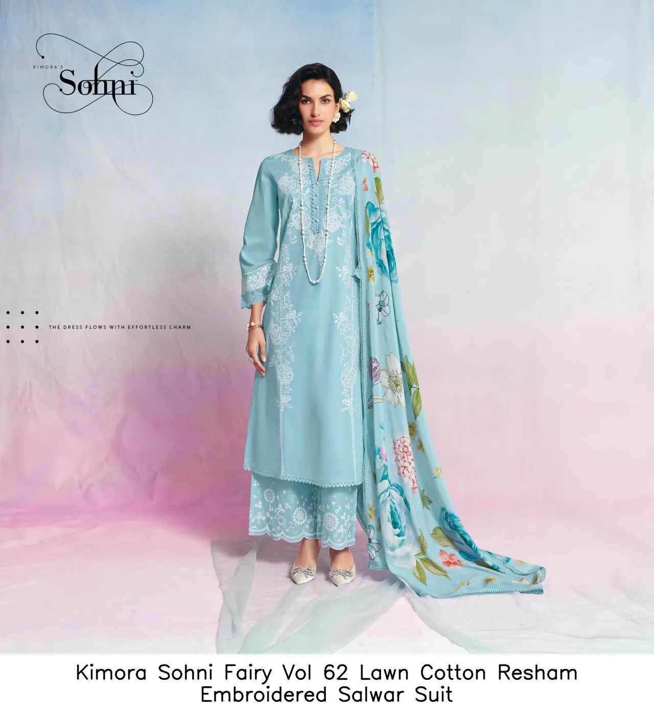 Kimora Sohni Fairy Vol 62 Lawn Cotton Resham Embroidered Salwar Suit — Wholesale Dress Material, Kimora wholesale from Surat — Photo 2