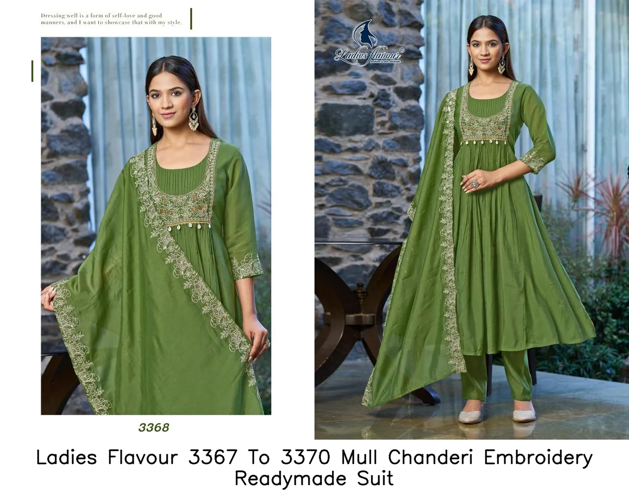 Ladies Flavour 3367 To 3370 Mull Chanderi Embroidery Readymade Suit — Wholesale Salwar Suits, Ladies Flavour wholesale from Surat — view 4