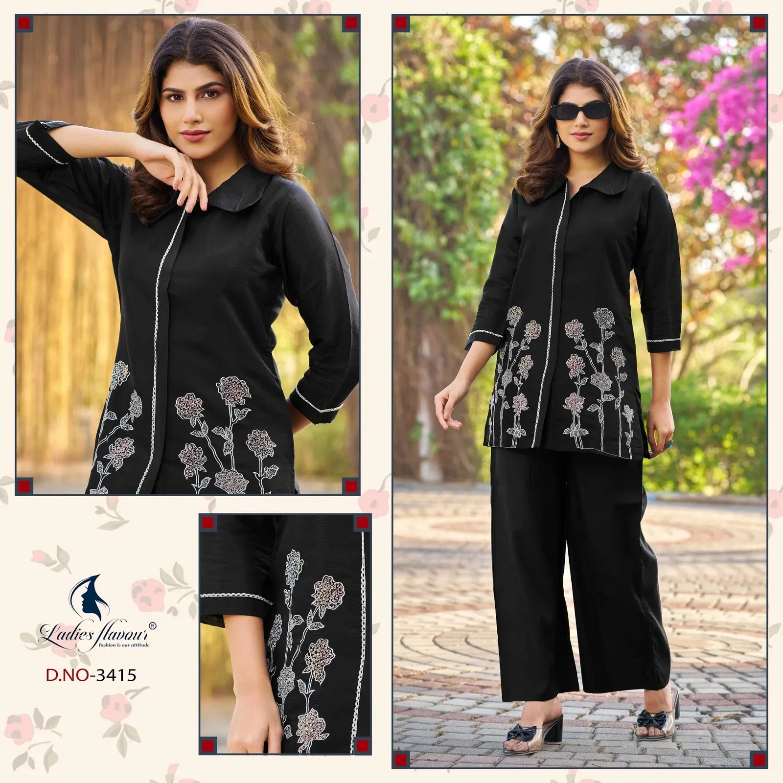 Ladies Flavour 3414 To 3416 Mul Chanderi Embroidered Co Ord Set