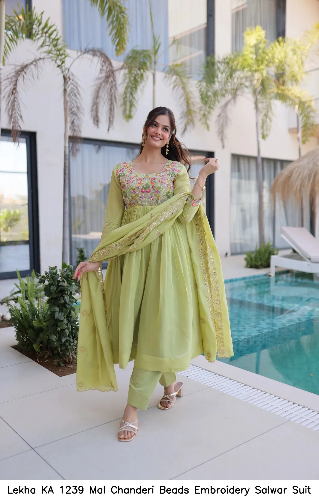 Lekha KA 1239 Mal Chanderi Beads Embroidery Salwar Suit — Designer Readymade Suits, Lekha wholesale from Surat — view 3