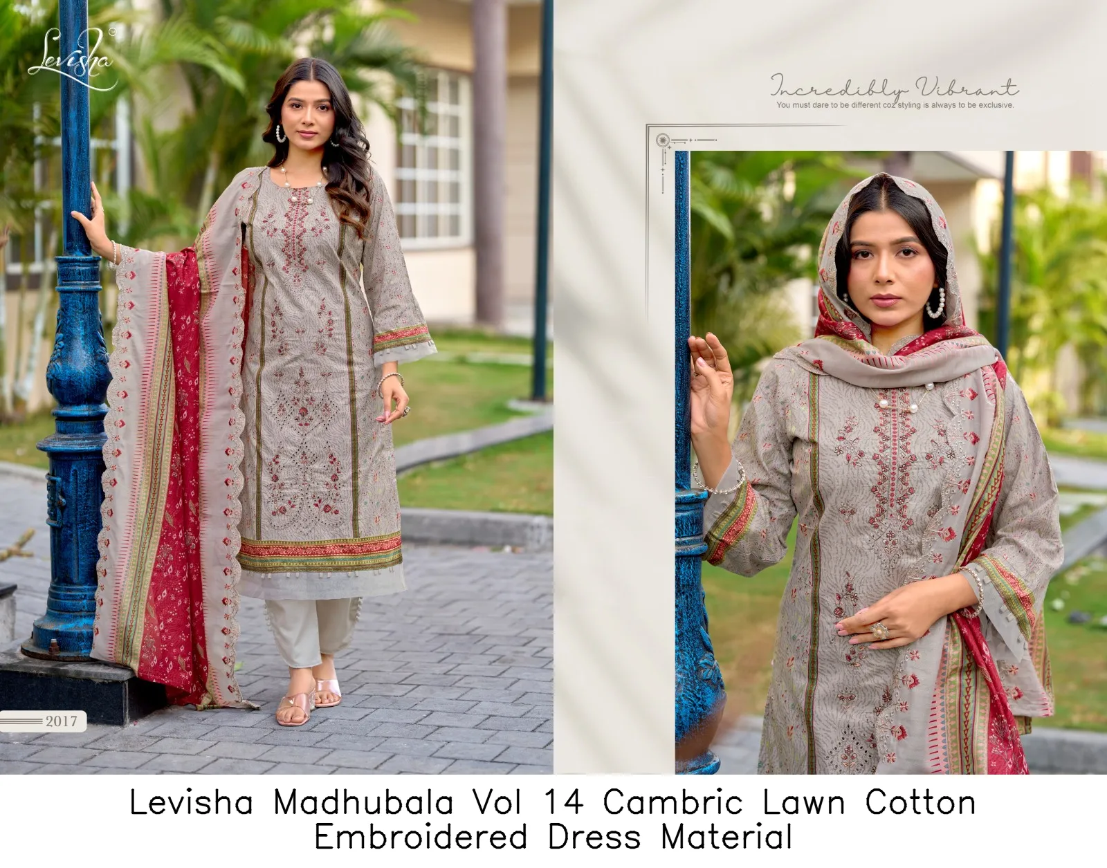 Levisha Madhubala Vol 14 Cambric Lawn Cotton Embroidered Dress Material — Wholesale Pakistani Suits, Levisha wholesale from Surat — view 11