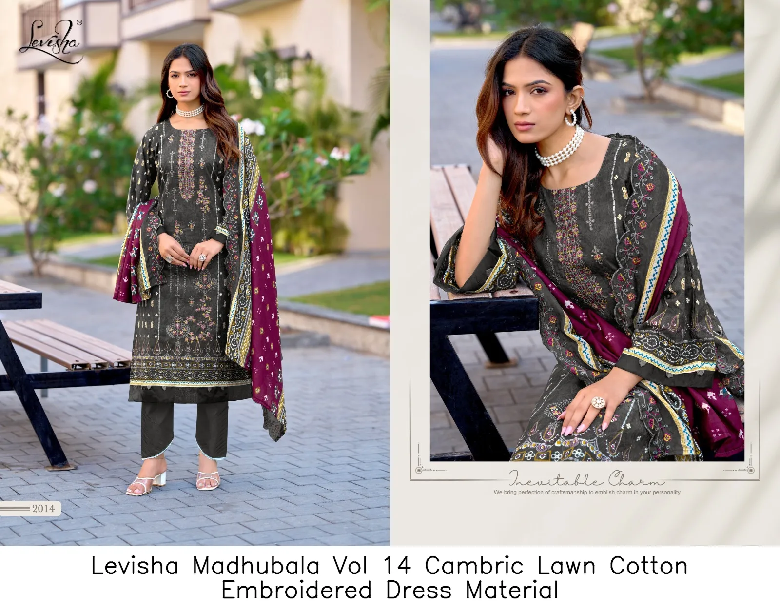 Levisha Madhubala Vol 14 Cambric Lawn Cotton Embroidered Dress Material — Wholesale Pakistani Suits, Levisha wholesale from Surat — view 12