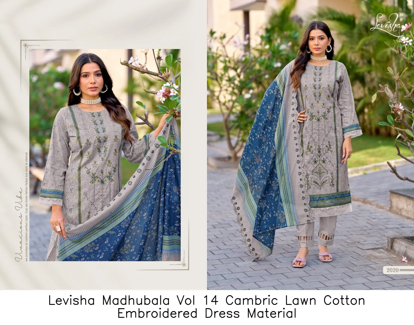 Levisha Madhubala Vol 14 Cambric Lawn Cotton Embroidered Dress Material — Wholesale Pakistani Suits, Levisha wholesale from Surat — view 13