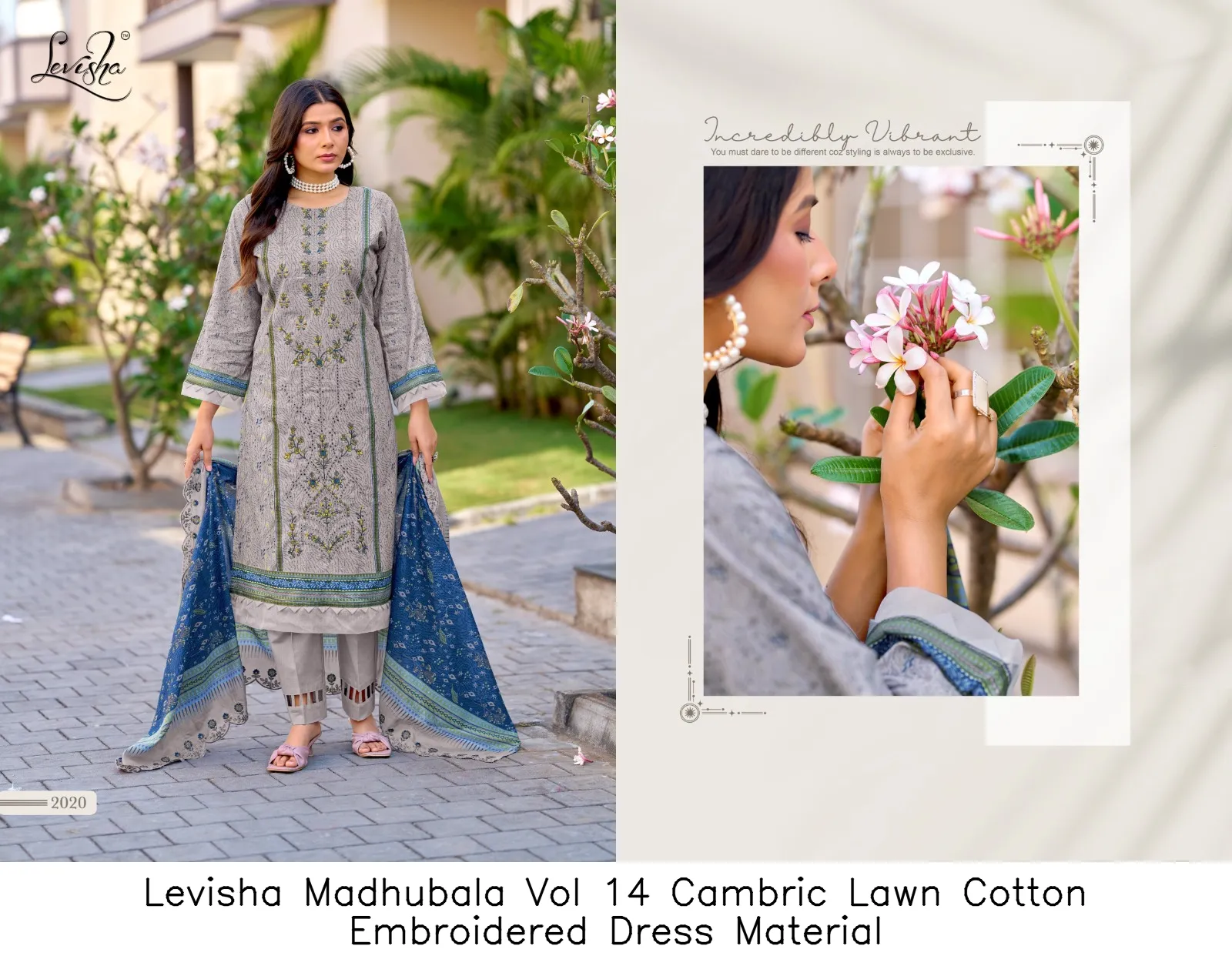 Levisha Madhubala Vol 14 Cambric Lawn Cotton Embroidered Dress Material — Wholesale Pakistani Suits, Levisha wholesale from Surat — view 6