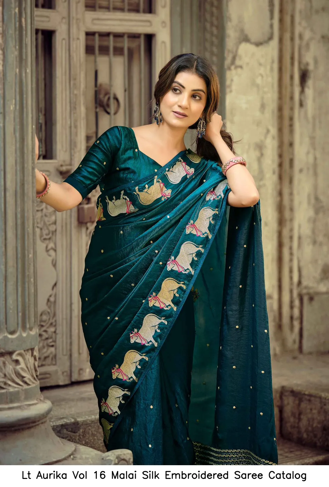Lt Aurika Vol 16 Malai Silk Embroidered Saree Catalog — Wholesale Sarees, Vardan Ethnic wholesale from Surat — view 3