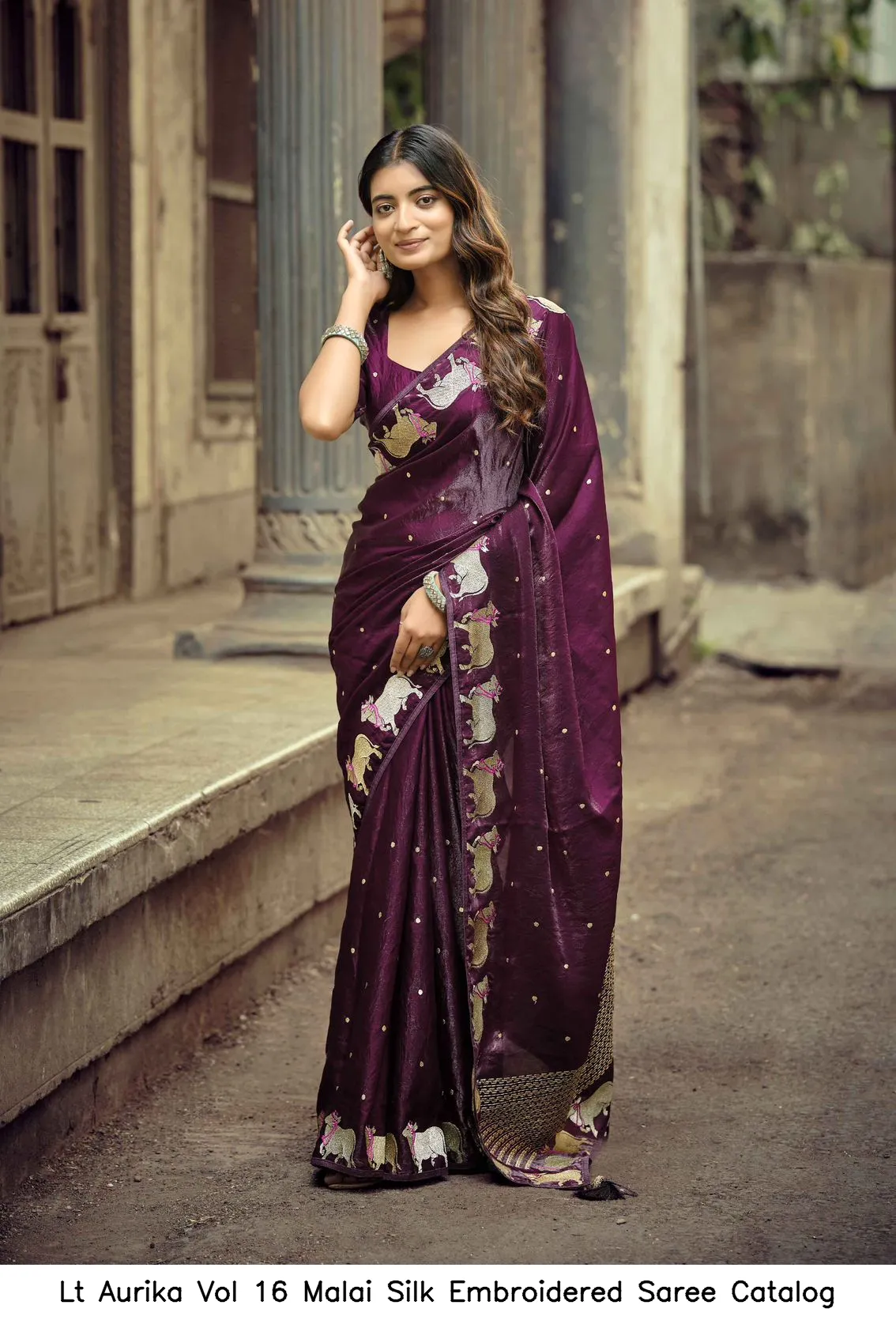 Lt Aurika Vol 16 Malai Silk Embroidered Saree Catalog — Wholesale Sarees, Vardan Ethnic wholesale from Surat — view 5