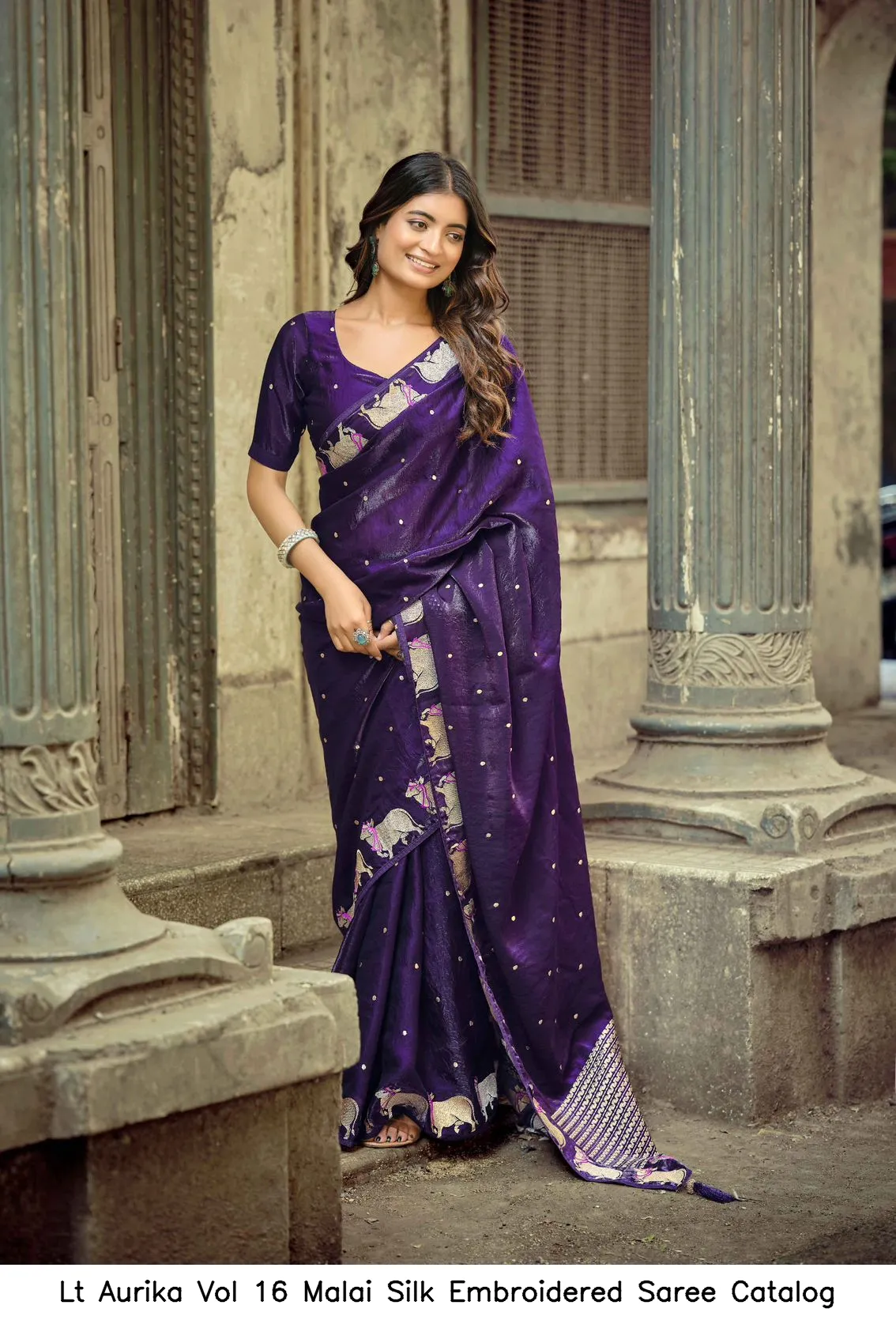 Lt Aurika Vol 16 Malai Silk Embroidered Saree Catalog — Wholesale Sarees, Vardan Ethnic wholesale from Surat — view 7