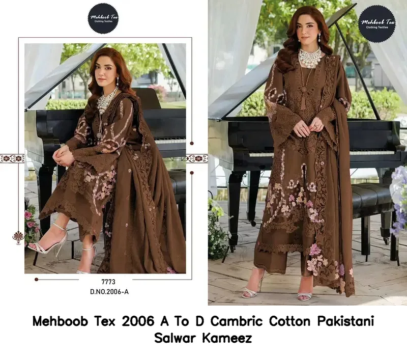 Mehboob Tex 2006 A To D Cambric Cotton Pakistani Salwar Kameez — Wholesale Pakistani Suits, Mehboob tex wholesale from Surat — view 4